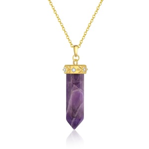 Collana da Donna all'Ingrosso con Ciondolo a Forma di Luna e Pilastro Esagonale in Pietra Grezza di Cristallo, <span class=keywords><strong>Argento</strong></span> Sterling 925 Placcato Oro 18K - Product Image 5