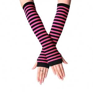 I-0105 Winter Women Arm Warmer <b>Fingerless</b> Long Hand <b>Cover</b> Striped Warm <b>Mittens</b> Protection Arm Warmer Half Finger Sleeves <b>Gloves</b> - Product Image 2