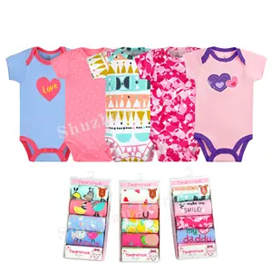 Wholesale 5PCS Per Bag New Born Infant Clothes Baby Bodysuit Baby Rompers Ribbed Cotton Ropa De Bebe Boy Girl Box Summer Short