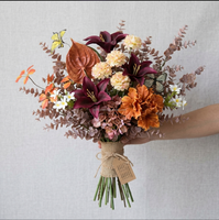 Buket Bunga DIY Realistis Bergaya Baru: Anthurium Oranye, Anemone, Dahlia, Hydrangea, Lily Burgundy, Kupu-kupu, untuk Natal dan Pernikahan