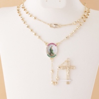 Chapelets religieux plaqués or 14 carats Saint Jude San Judas Tadeo, Rosarios Catolicos, bijoux, perles de diamant, chapelets catholiques tricolores