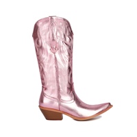 CHENO OEM Bottes de cowgirl vintage métalliques roses faites à la main avec logo personnalisé pour femme, style western, vente en gros pour fabricants