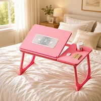 Table de bureau pour ordinateur portable avec ventilateur de refroidissement, pliable en bois, avec deux ventilateurs USB, hauteur réglable sur 5 niveaux, inclinable, pour lit, canapé, plateau de travail portable