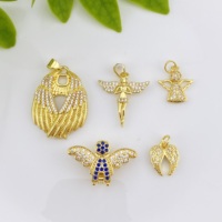Pendentif en laiton plaqué or 18 carats avec zircon et ailes d'ange, accessoires pour la fabrication de bijoux de mode