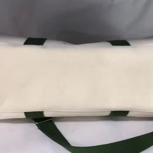 Custom Logo Canvas Fitness <b>Tote</b> Bag Designer Duffel Bag Green Webbing Strap Cream White Cylinder Handbag Sporty - Product Image 5