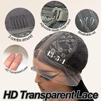 Perruque synthétique sans colle avec dentelle frontale, 26 pouces, noire, pour femmes, dentelle HD 13x5x1, nouée à la main, pré-épilée # 1B Naturel