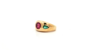 Yellow <b>Gold</b> <b>Ring</b> Featuring a Round Cabochon Rubellite & Emeralds Exquisite multistone <b>ring</b> crafted in lustrous yellow <b>gold</b> - Product Image 3