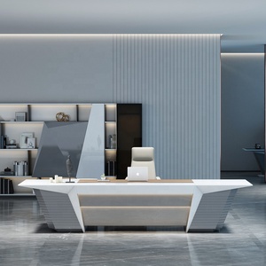 CEO 2021 Executive Led Director <strong>Large</strong> <strong>l</strong> <strong>Shaped</strong> Room Managers Gold White and Orange Minimalist High End Simple Modern Office <strong>Desk</strong> - Product Image 1