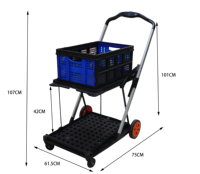 Chariot pliable à deux étages Chariot pliant de marché portable Chariot pliable avec caisse de rangement