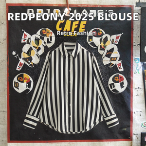 Chemise décontractée à rayures pour femme RedPeony 2025, style Y2K, manches longues, streetwear pour le bureau, longueur standard, coupe ample, printemps été, en mousseline - Product Image 2