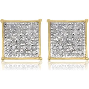 Ornaatis Diamond <b>Square</b> Stud Earrings 10k Yellow Gold 8mm Round Cut <b>White</b> Natural Screw Back Everyday Wear - Product Image 2