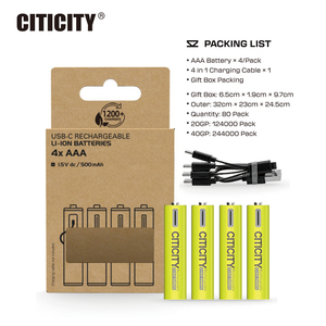 CITICITY Paquete de 4 Baterías Recargables de Iones de Litio Cilíndricas AAA de 1.5V 600mAh 900mWh de Alta Capacidad y Larga Duración para Dispositivos Electrónicos - Product Image 1