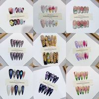 Ongles press-on faits main avec sculpture florale 3D, luxe, peints à la main, forme amande, pour femmes, style européen et américain