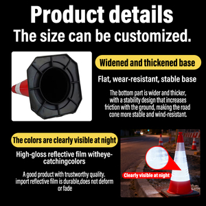 50cm 75cm 100cm đường làm việc nón giao thông với cơ sở cao su <span class=keywords><strong>PE</strong></span> an toàn giao thông nón cho khu vực làm việc cảnh báo giao thông sản phẩm - Product Image 3