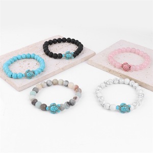 Braccialetto Trendy all'Ingrosso dalla Cina con Perline in Pietra Naturale da 8MM, <span class=keywords><strong>Bracciale</strong></span> Elastico Regolabile in Turchese per Yoga e Guarigione con <span class=keywords><strong>Tartaruga</strong></span> Marina Blu - Product Image 1