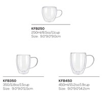 Tasses à café à double paroi en verre borosilicate IKOO 250 ml, avec poignée, anti-fuite, sans BPA, résistantes à la chaleur, compatibles lave-vaisselle/micro-ondes
