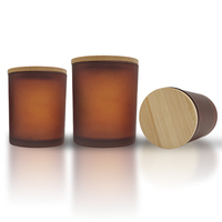 Pot à bougie en verre ambre mat pour la fabrication de bougies Pot à bougie en verre 210ml 300ml 420ml avec couvercle en bois