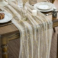 Chemin de table doré en gaze, tulle, voile, chiffon, mousseline, avec paillettes et feuille métallique, pour décoration de table de mariage, anniversaire, fête et repas