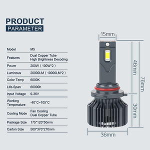Super brillante decodificación doble tubo de cobre H7 <span class=keywords><strong>H11</strong></span> LED faro de coche 200W 20000LM 12V 24V integrado H4 bombilla de coche - Product Image 6