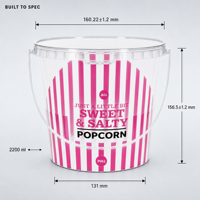 Grand récipient transparent à paroi simple en PP pour pop-corn, 2,2 L, seau à collation de qualité alimentaire pour stand de concession de cinéma