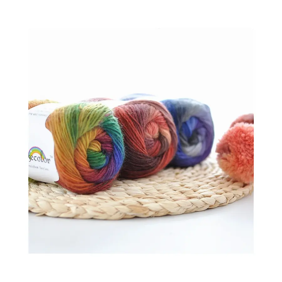 Yarn Crafts Gradient Rainbow Colors Pure Wool Yarn for Hand Knitting Clothes Hats Scarves