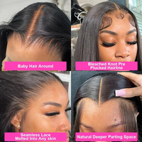 Peluca de Cabello Humano Liso Extremo 13x4 con Encaje HD Pre-Arrancado Brasileño, Pelucas Frontales de Encaje 13x6 Sin Pegamento, Pelucas con Cierre 13x6 para Mujer