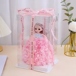 Hot sell new Valentine's Day gift rose barby doll artificial rose skirt princess barby with gift box