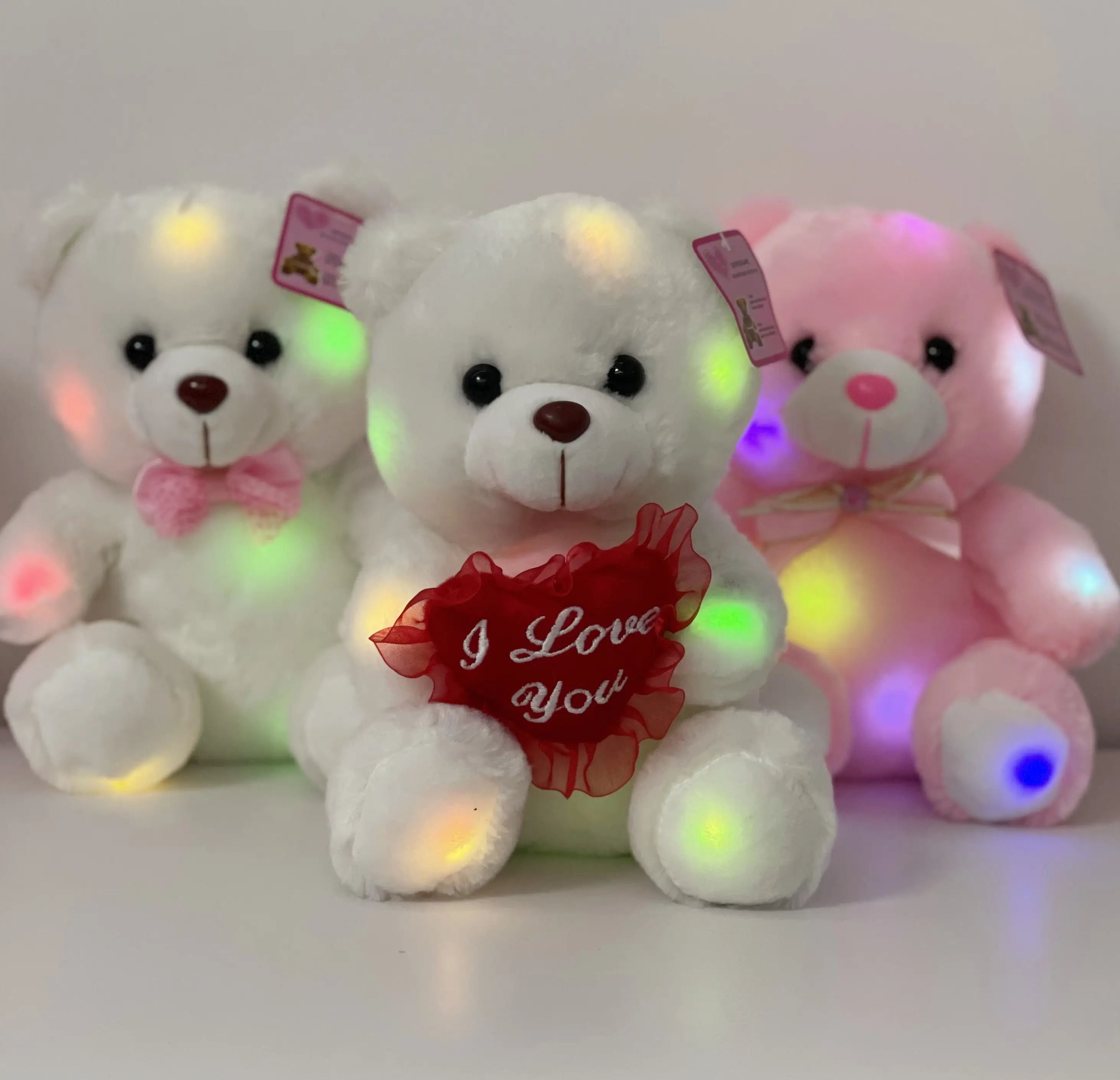 20cm sitting bear i love you teddy bear light up plush toys stuffed valentines teddy bears wholesale with soft pink heart