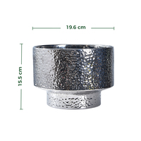 Jardinière de luxe en céramique argentée brillante, écologique, avec base en piédestal à texture martelée chromée métallique, pour jardin intérieur/extérieur