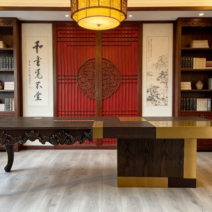 Scrivania Direzionale Moderna di Lusso in Legno Massello con Gambe Curve, Tavolo Multifunzionale per Ufficio Domestico, Postazioni di Lavoro e Sala da Pranzo - Product Image 2