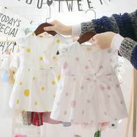Robe d'été en coton mélangé pour bébés filles de 0 à 3 ans, jupe ronde imprimée à pois, Style coréen, pour nourrissons et tout-petits