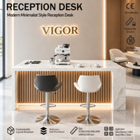 Table îlot en bois cannelé imitation pierre veinée dorée avec éclairage d'ambiance et comptoir expresso pour espace ouvert