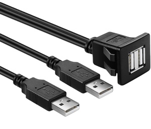 Câble d'extension noir 3 pieds double USB 2.0 mâle à femelle pour tableau de bord de voiture - Product Image 1