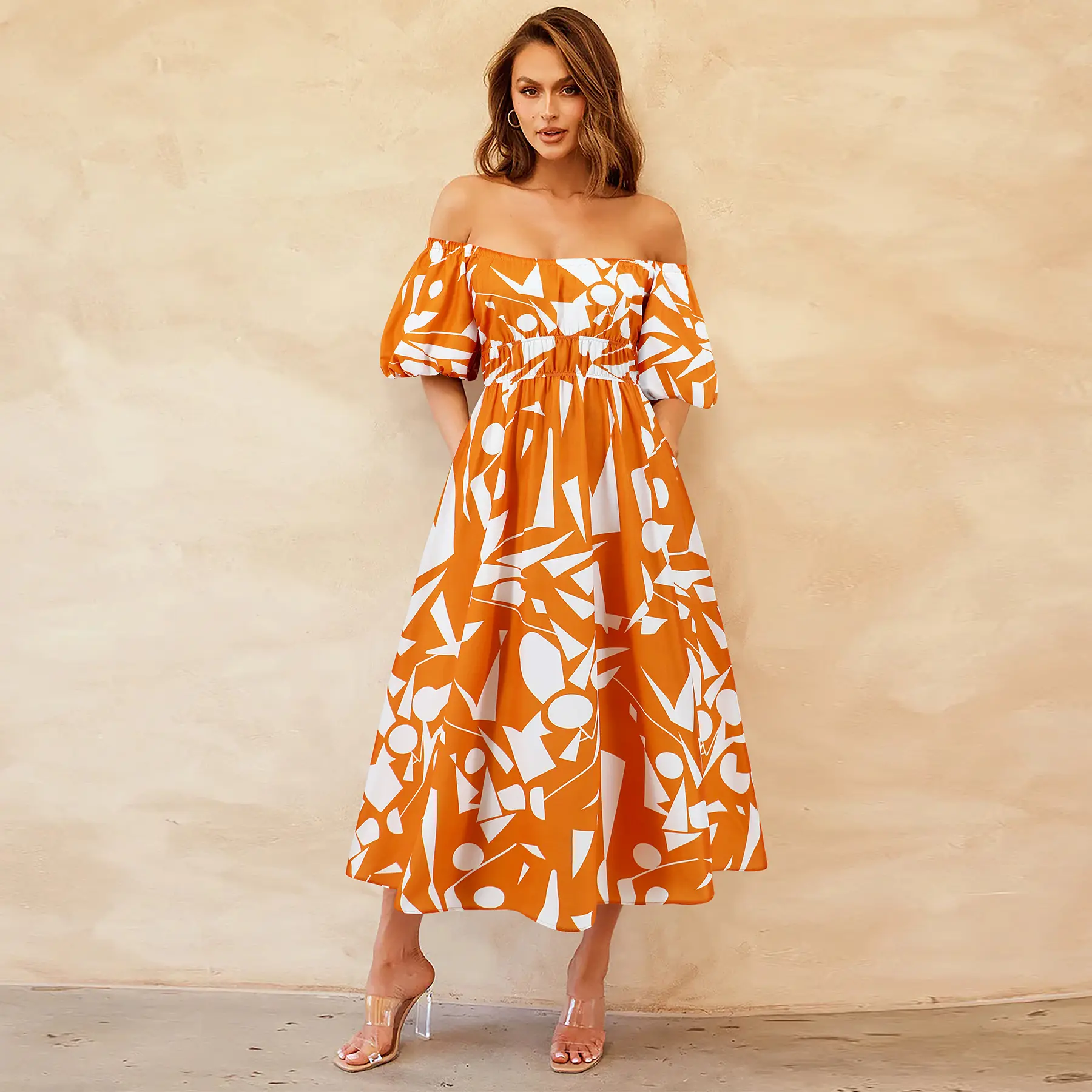 Mới Đến Phụ Nữ Mùa Hè Thời Trang Ngắn Tay Áo Váy Hoa Thuyền Cổ Váy Maxi Dress Cho Phụ Nữ