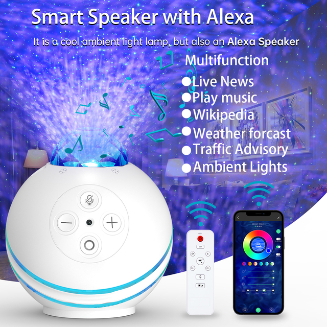 Multifunction Smart Alexa Voice Control Ambient Night Light Projector Smart Voice Assistant Speaker With Alexa