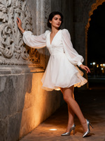 Robe de soirée mini en organza blanc à col en V rétro française de haute qualité Bettergirl 2026