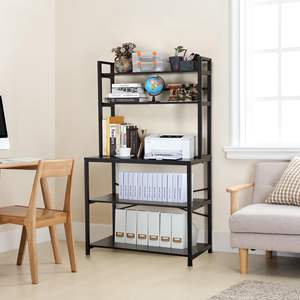 공장 직접 5 단 주방 수납 랙 선반 허치, 목재 주방 가구 전자 레인지 스탠드 선반 랙 메탈 블랙 - Product Image 6