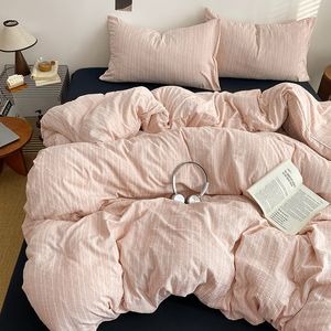 Parure de lit jacquard cationique 3/4 pièces, imprimé rayé, douce, style INS, drap plat, taie d'oreiller, housse de <span class=keywords><strong>couette</strong></span> grise style japonais - Product Image 4