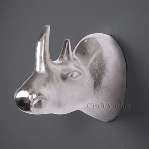 AK Laiton Rhino Face Sculpture Murale Aluminium Métal Argent Plaqué Décor pour Décoration Murale Intérieure - Product Image 1