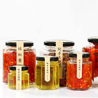 Hexagon wadah Jam saus kaca, 45ml 70ml 90ml 120ml 190ml 280ml 540ml guci bening madu kecil dengan stiker