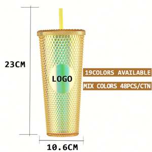 Gobelet en plastique orné de strass, multicolores, avec logo personnalisé, dégradé, entrepôt américain, couleurs mélangées, sans BPA, 24 oz, PE, boîte blanche, tasses - Product Image 3