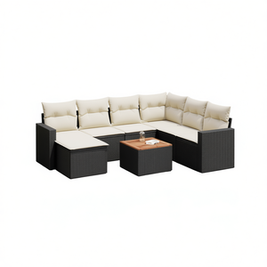 Ensemble de canapés de jardin modulaires en rotin PE noir, meubles d'extérieur élégants, coussins en mousse haute densité - Product Image 1