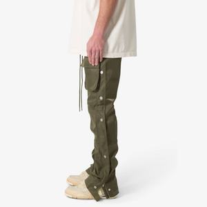Factory Price Oversized Customized Baggy Fit Drawstring Side Snap Front <b>Cargo</b> Pockets Nylon Stacked Men <b>Parachute</b> <b>Pants</b> - Product Image 3