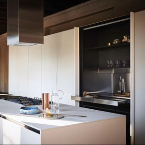 Meuble de cuisine moderne en granit, marbre, laque, acrylique, mélamine, avec tiroirs coulissants, crédence, robinet et panier de rangement - Product Image 2