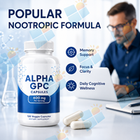 Capsules Alpha GPC Marque Blanche 600mg Supplément de Choline 120 Gélules Végétales Formule Personnalisée Fabricant OEM ODM Fournisseur en Gros