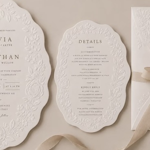 Cartes d'invitation personnalisées de luxe en papier coton avec gaufrage, impression en relief, découpe et logo en relief aveugle – Modèle 465 - Product Image 1