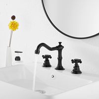 Robinet de lavabo de salle de bain classique noir mat en laiton, à poser sur le comptoir, à 2 poignées, 3 trous, avec cartouche céramique, écart de 8 pouces, Pop-Up