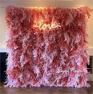 Customized Diy 5d Silk Feather Roll Up White Pink Black Artificial Faux Pampas Grass Backdrop Panel Wall