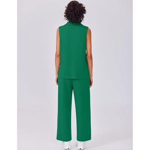 FOXA Women 2 Piece Sleeveless V Neck Top Wide Leg Crop Pants Set Breathable Knitted <b>Lounge</b> Wear Summer Travel Outfits - Product Image 2