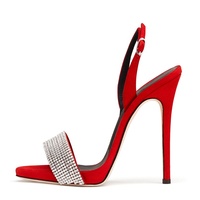 Sandales en daim à diamants pour femmes, taille 46, talons hauts fins, robe, talons aiguilles, fête, bout carré ouvert, à enfiler, à bride arrière